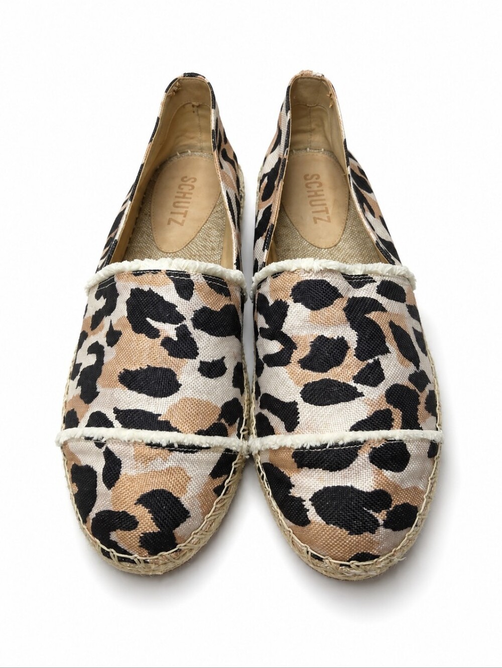SCHUTZ Ohanna Leopard Print Canvas Espadrille Flats Slip On Shoes Size 8B